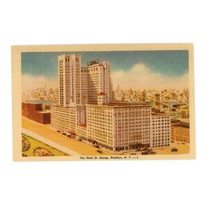 Postcard Chrome Hotel Saint George New York swimming pool two restaurants